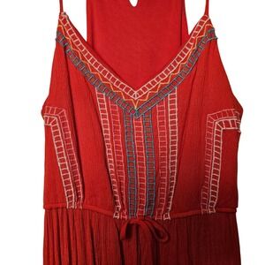 Lily Rose Red Embroidered Boho Maxi Dress Small Racerback Keyhole NWOT